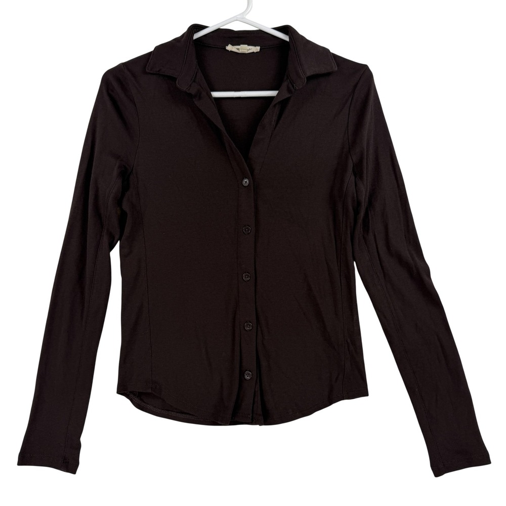 Madewell Shirt Womens Small Brown Collared Button Front Long Sleeve Jersey Top